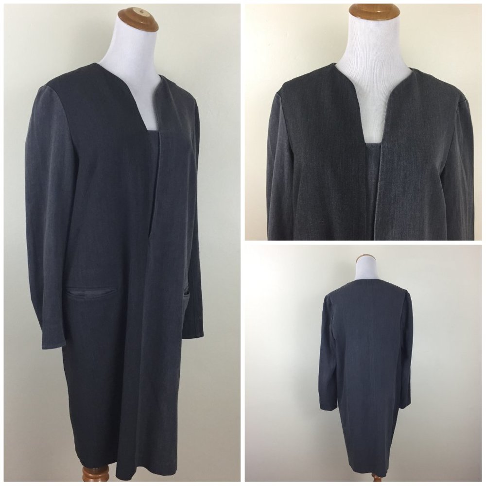 MM LAFLEUR New York Gray Charcoal Mix Italian Fabric Long Sleeve Pockets Dress
